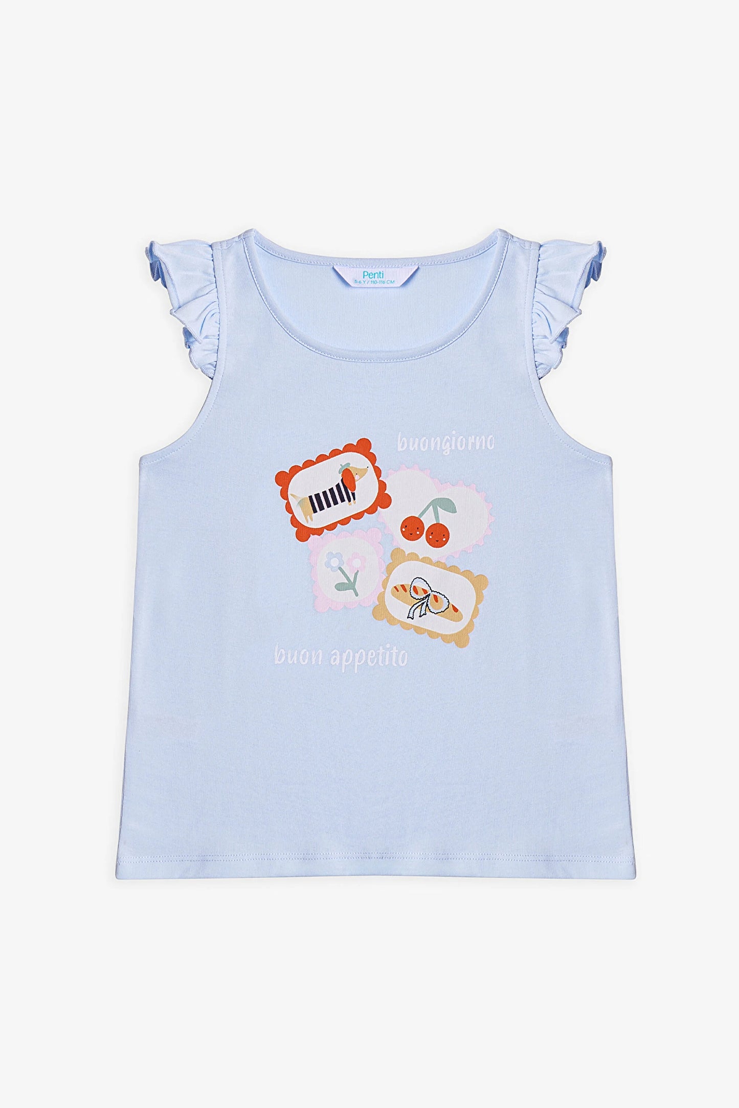 Açık Mavi Kız Çocuk French Meal Pamuklu 2'li Pijama Takımı