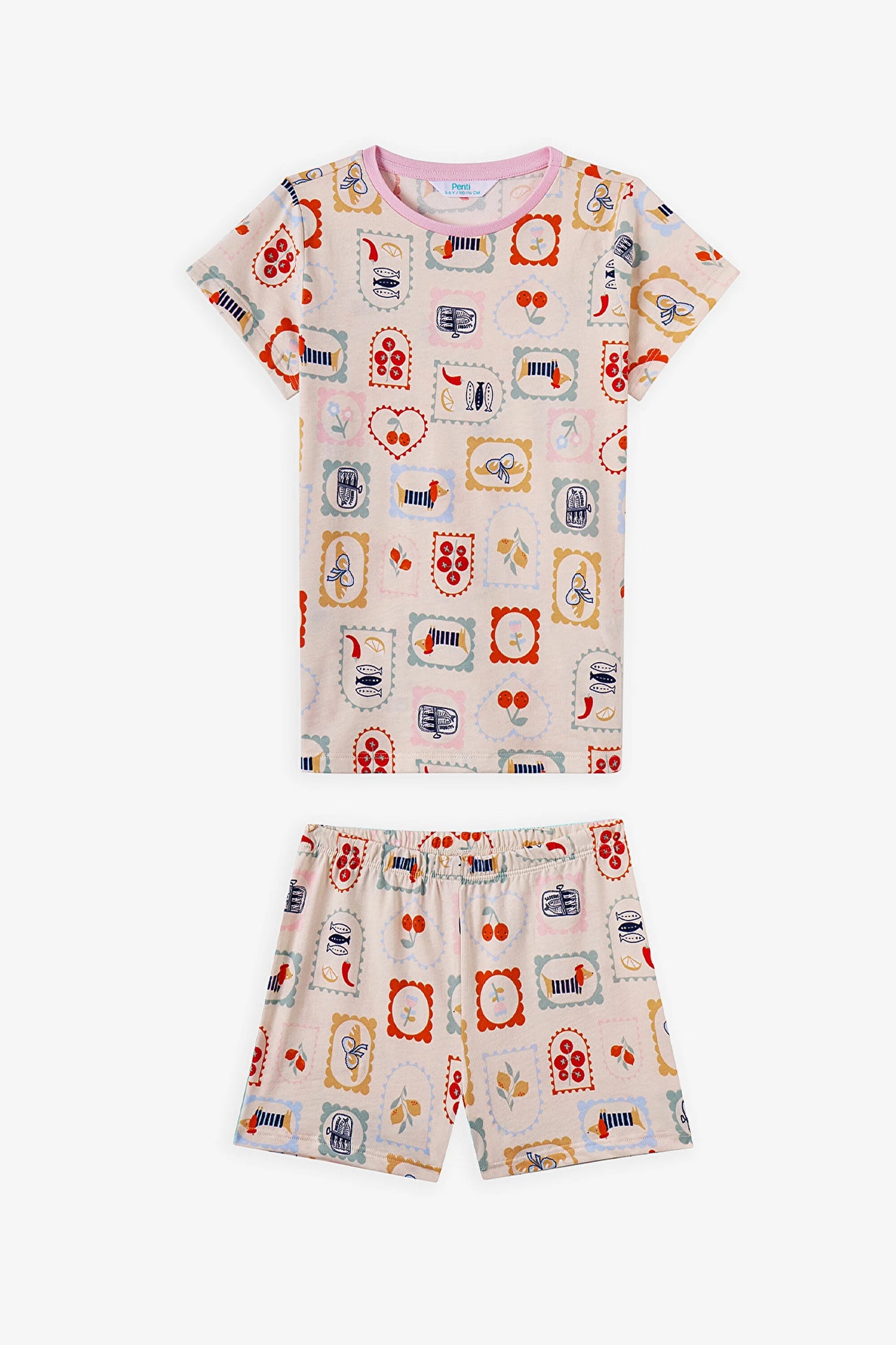 Açık Mavi Kız Çocuk French Meal Pamuklu 2'li Pijama Takımı