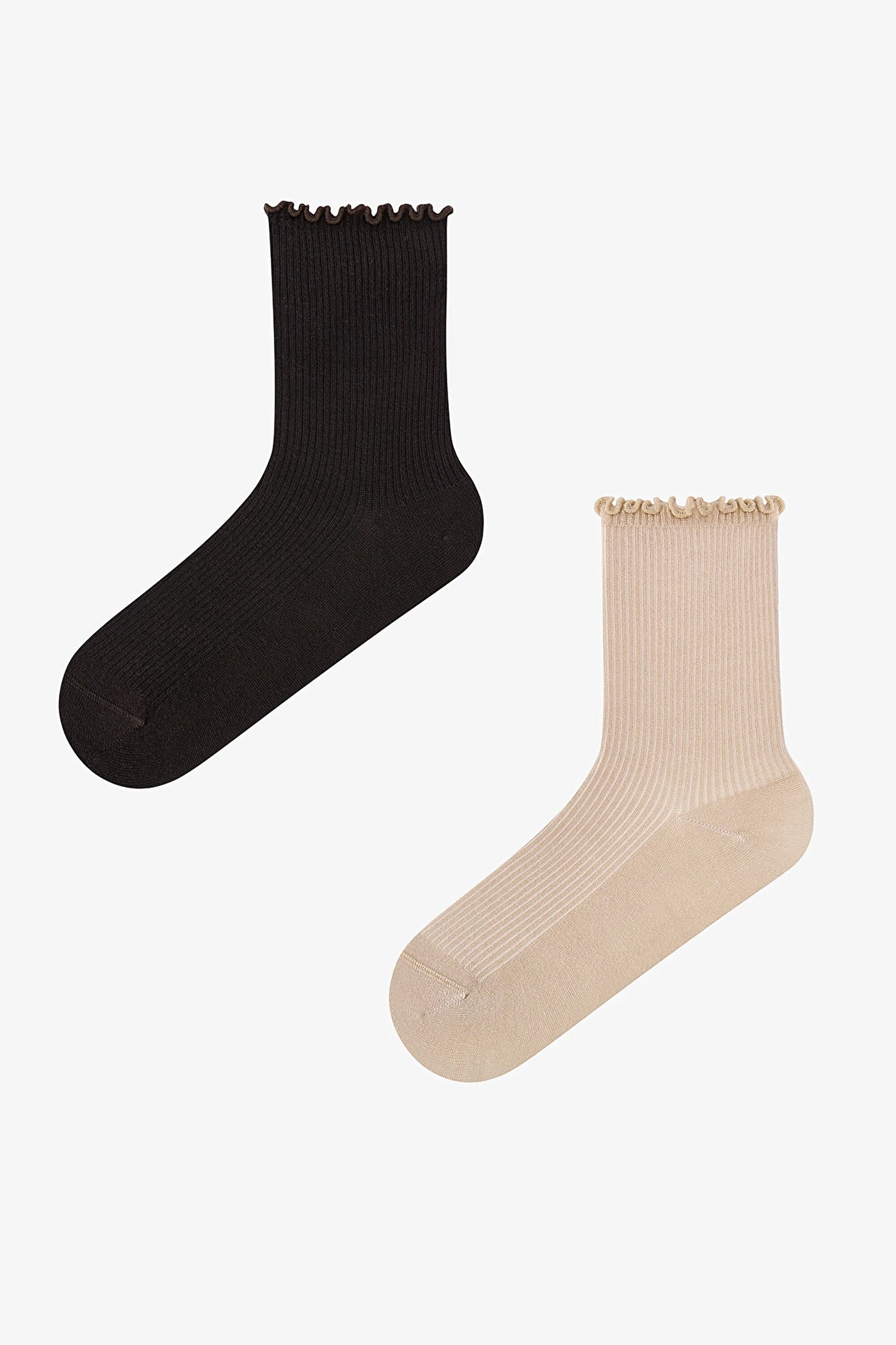 Kahve - Bej Classy Frill 2li Soket Çorap