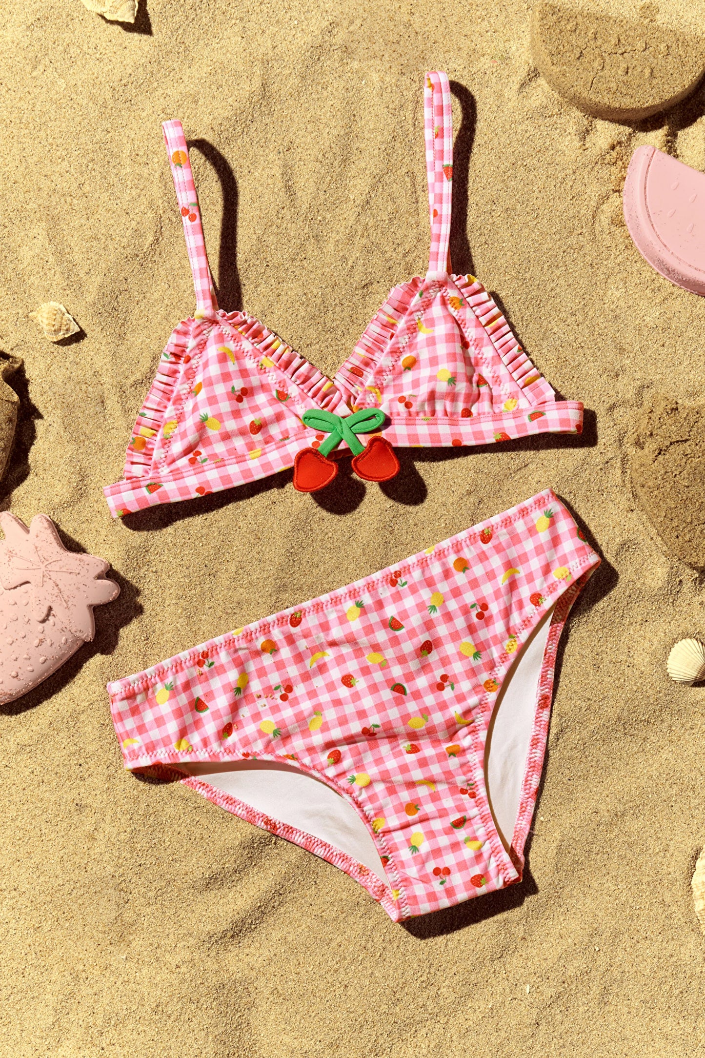 Pembe Kız Çocuk Picnic Üçgen Bikini Takımı