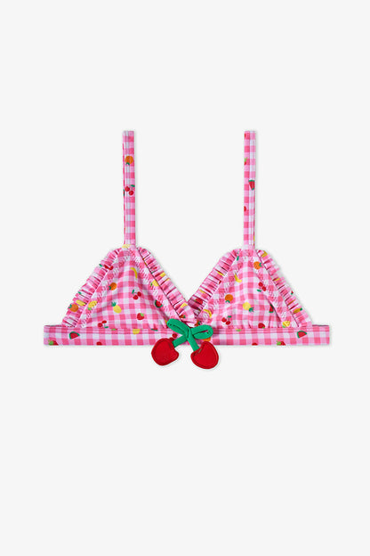 Pembe Kız Çocuk Picnic Üçgen Bikini Takımı