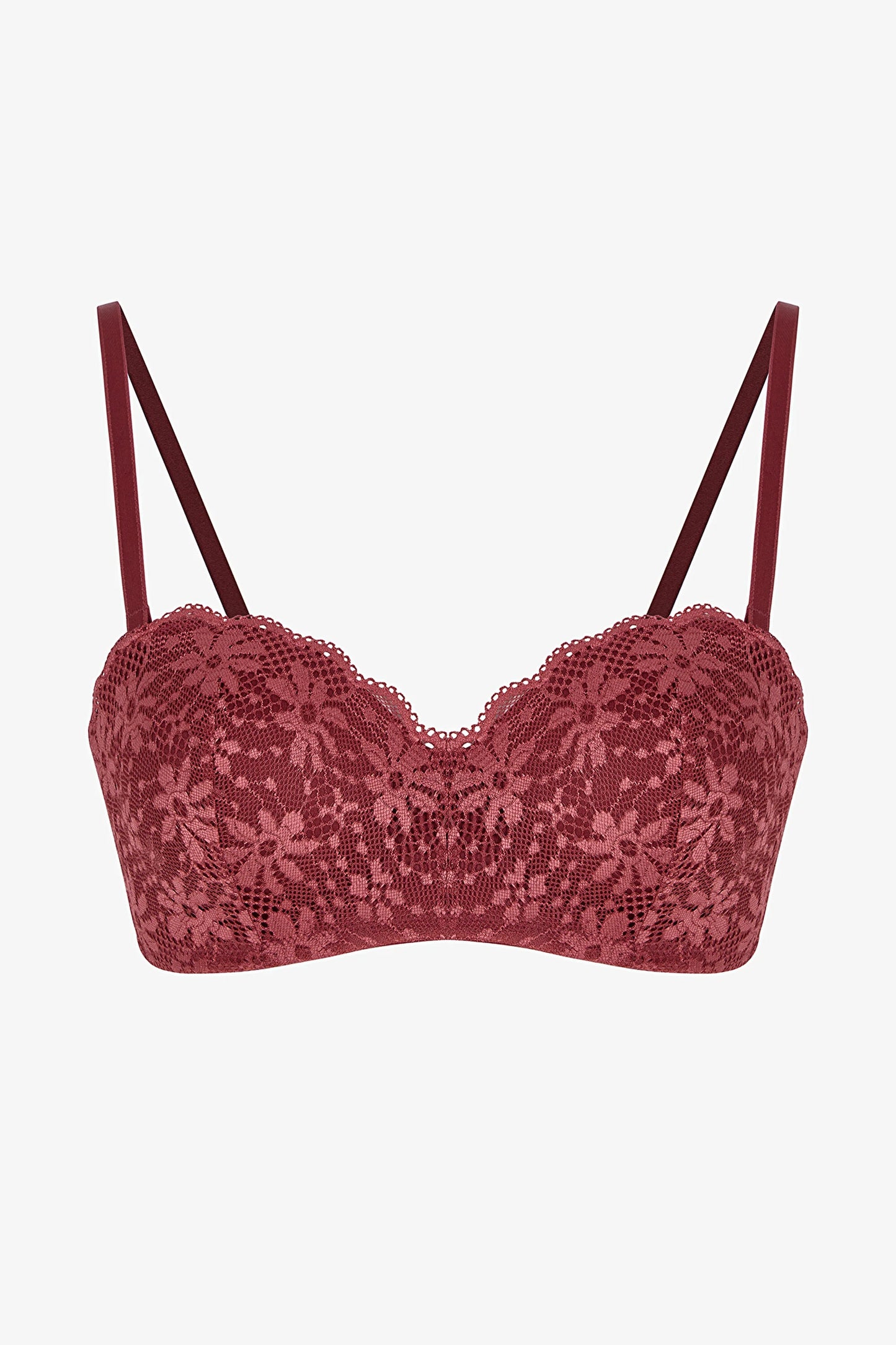 Bordo Lotus Straplez Lace Dantel Balenli Sütyen