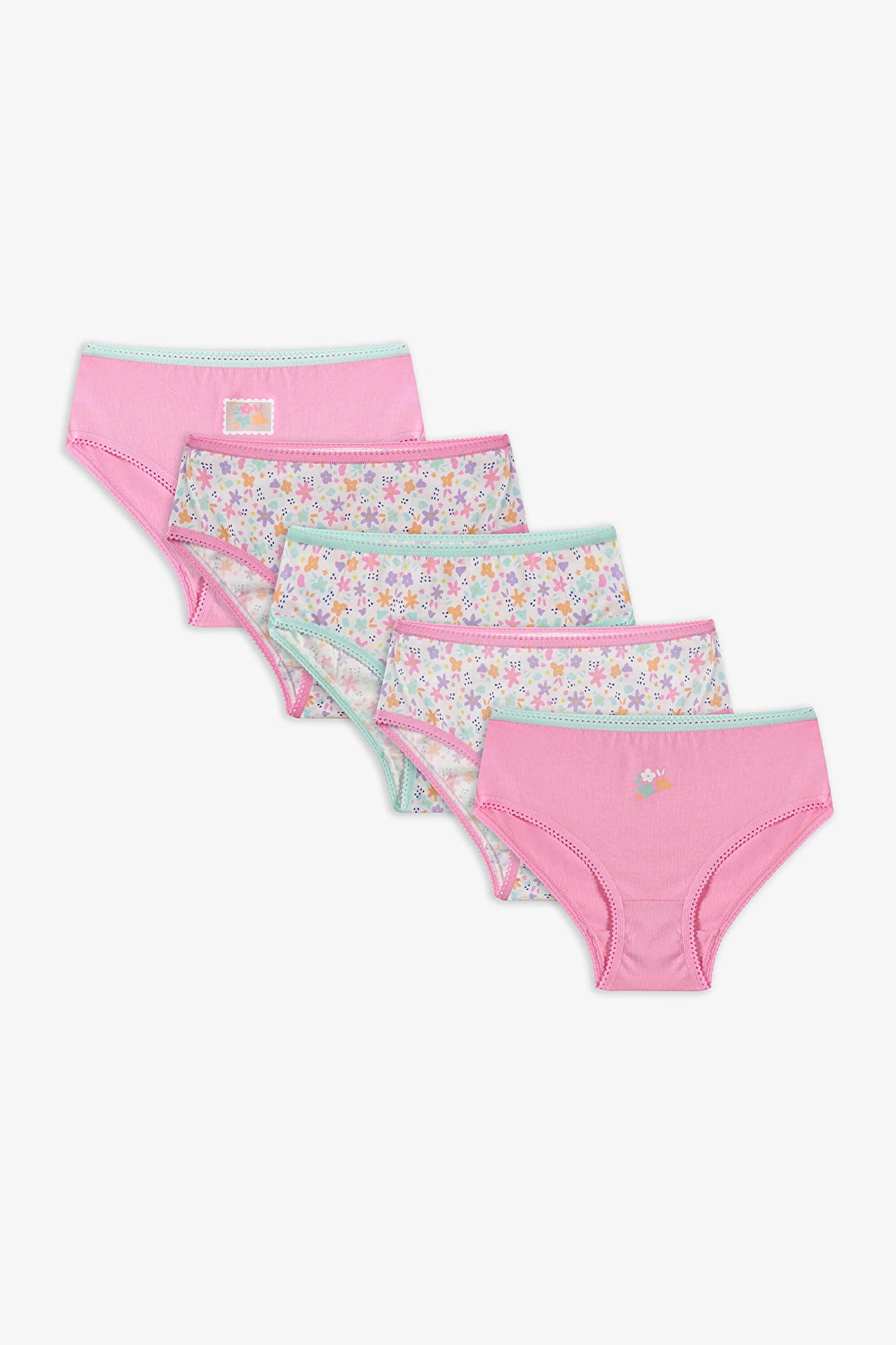 Pembe Kız Çocuk Popflower Pamuklu 5'li Slip Külot
