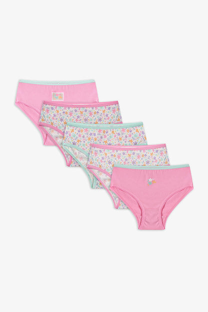 Pembe Kız Çocuk Popflower Pamuklu 5'li Slip Külot