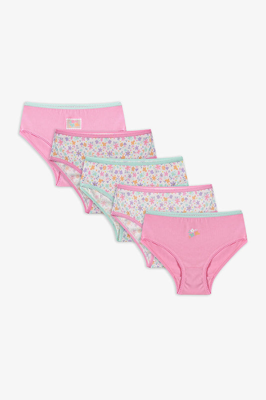 Pembe Kız Çocuk Popflower Pamuklu 5'li Slip Külot