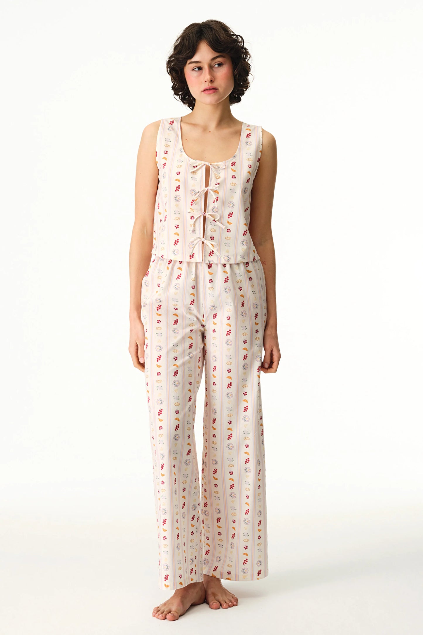 Renkli Morning Time Desenli Pamuklu Pantolon Pijama Takımı