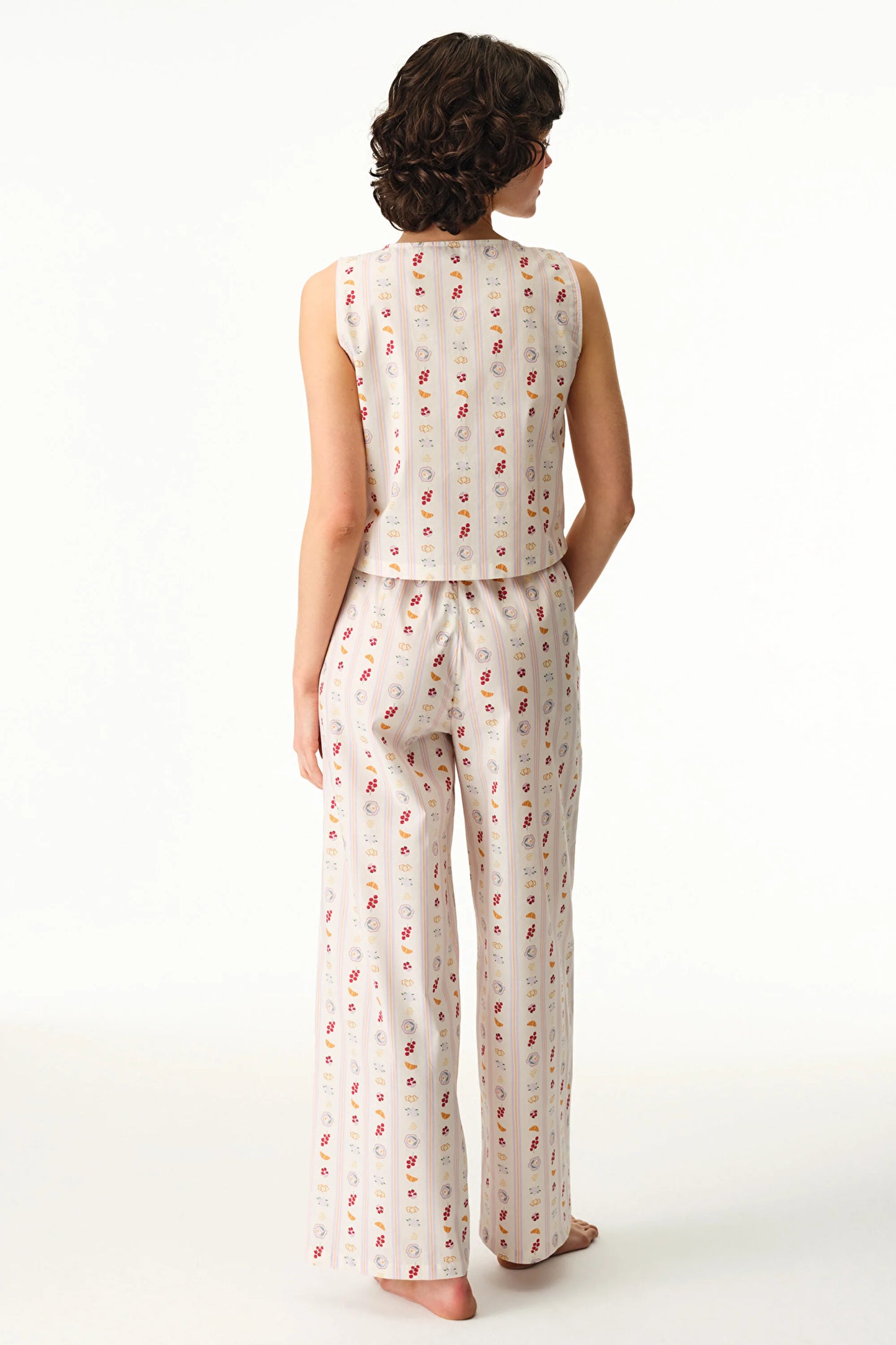 Renkli Morning Time Desenli Pamuklu Pantolon Pijama Takımı