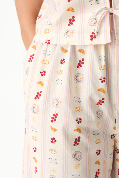 Renkli Morning Time Desenli Pamuklu Pantolon Pijama Takımı