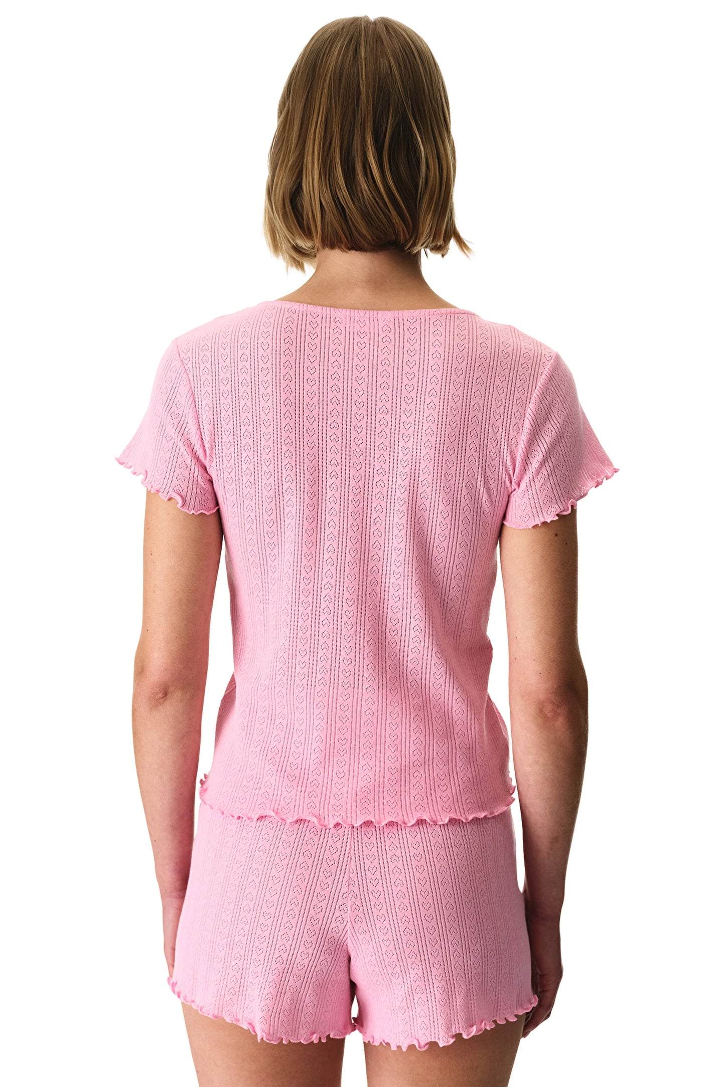Pembe Rosalie Pointel Pamuklu Şortlu Pijama Takımı