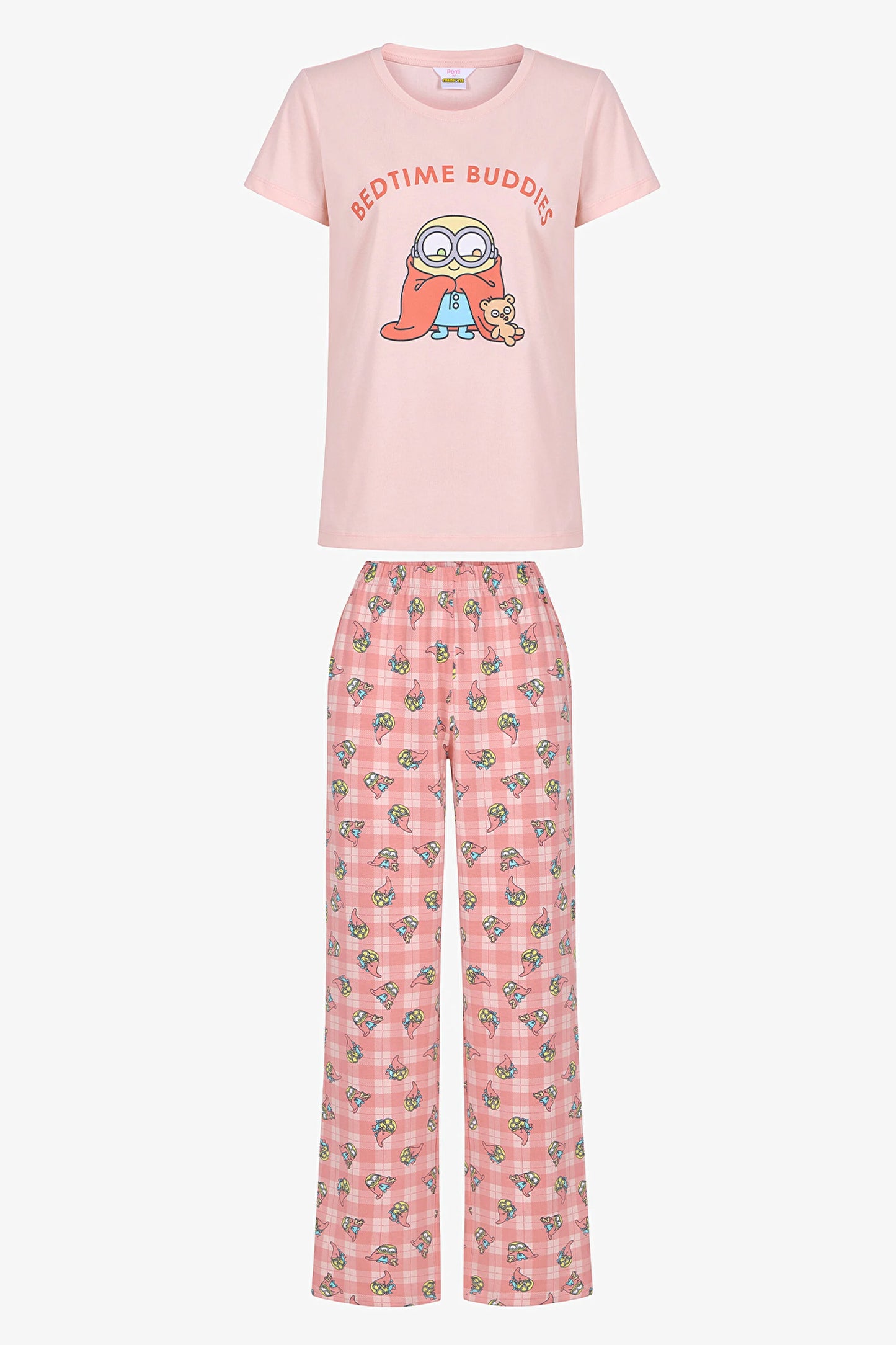 Açık Pembe Minions Pamuklu Pantolon Pijama Takımı