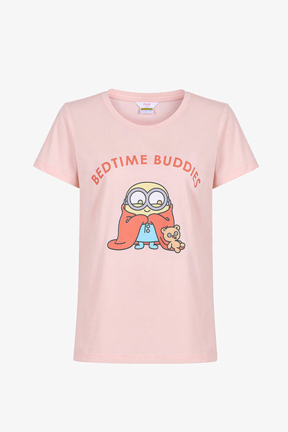 Açık Pembe Minions Pamuklu Pantolon Pijama Takımı