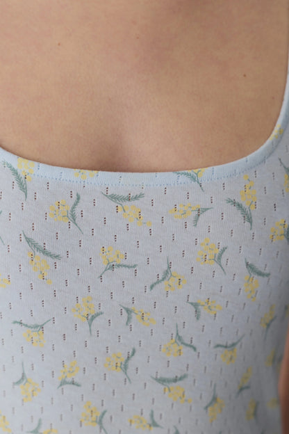 Açık Mavi Flora Pointel Pamuklu Şortlu Pijama Takımı