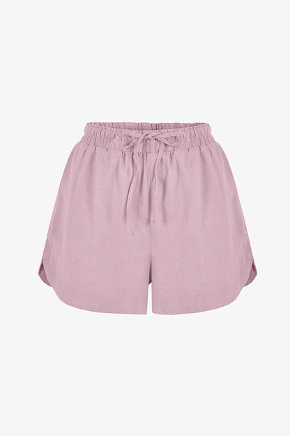 Pembe Keten Yüksek Bel Şort