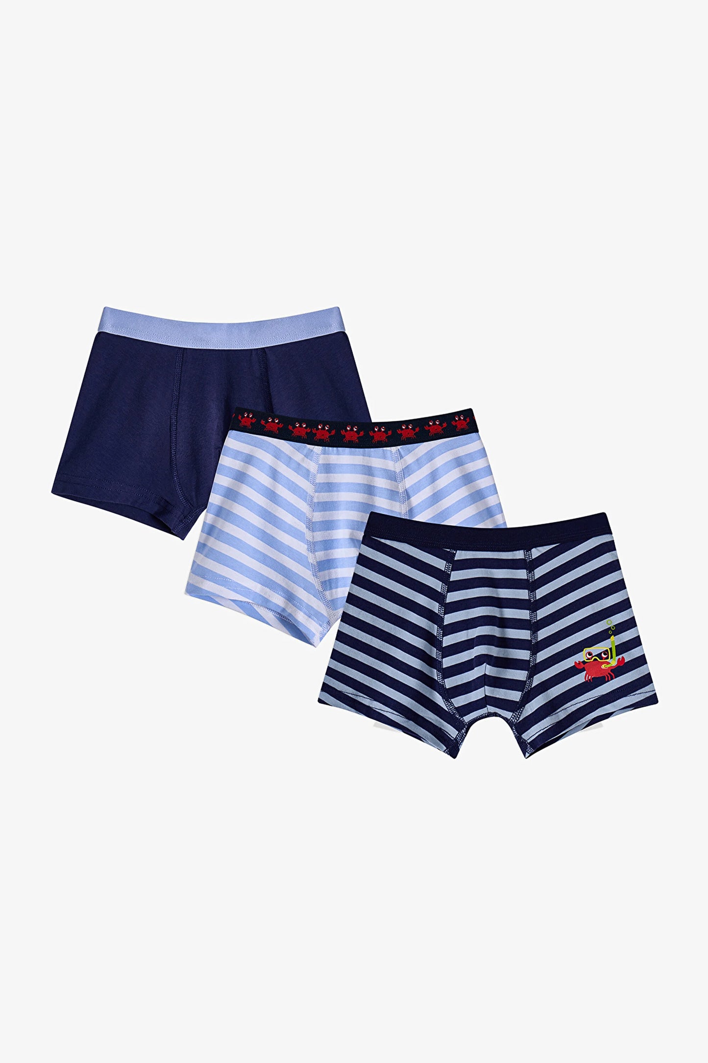 Mavi Erkek Çocuk Çizgili Crab 3'lü Boxer