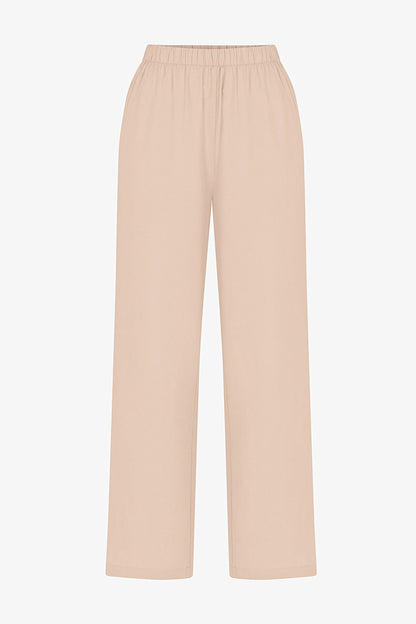 Bej Belle Pamuklu Pantolon Pijama Takımı