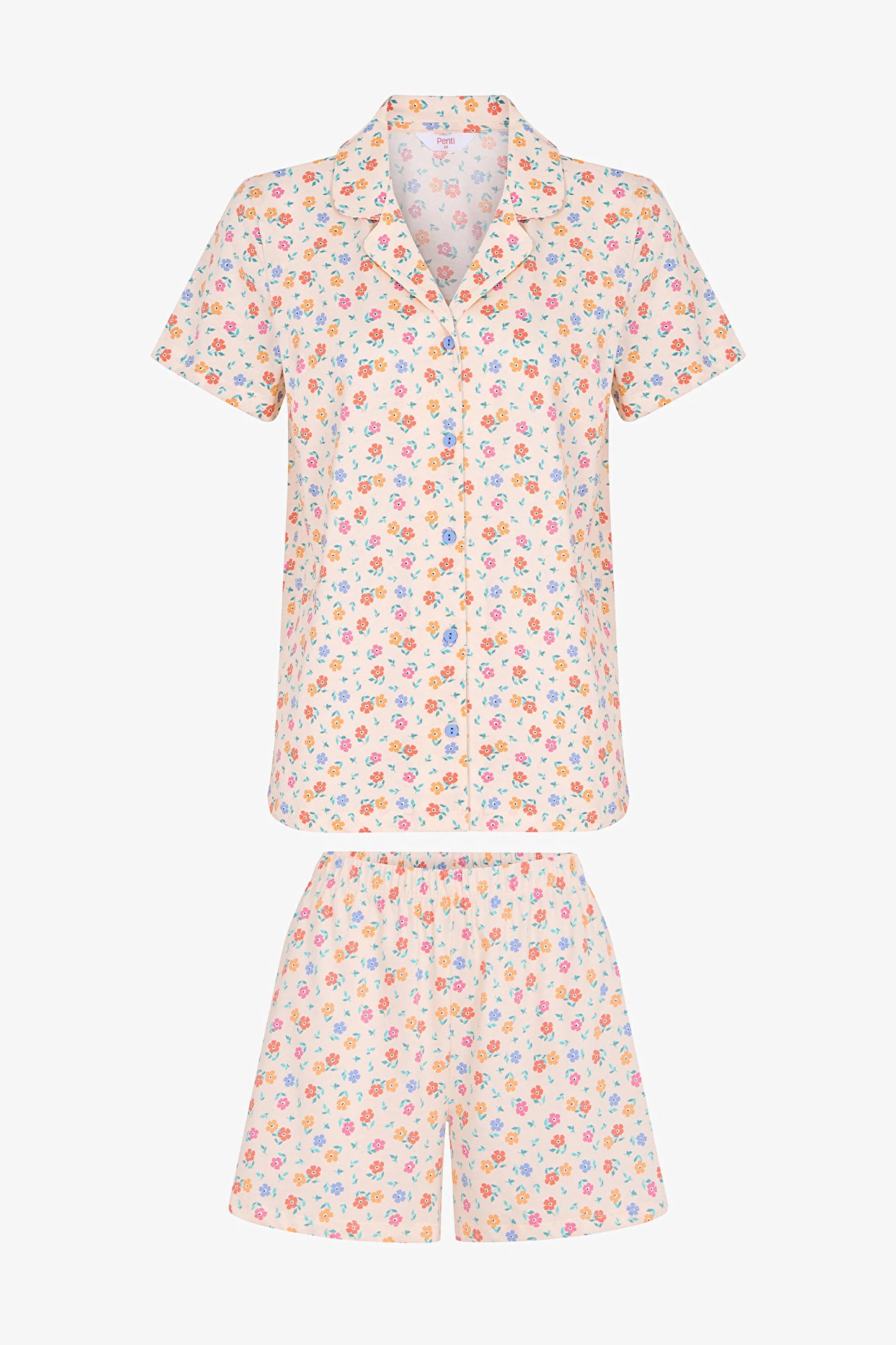 Renkli Floral Whisper Pamuklu Gömlek Şortlu Pijama Takımı