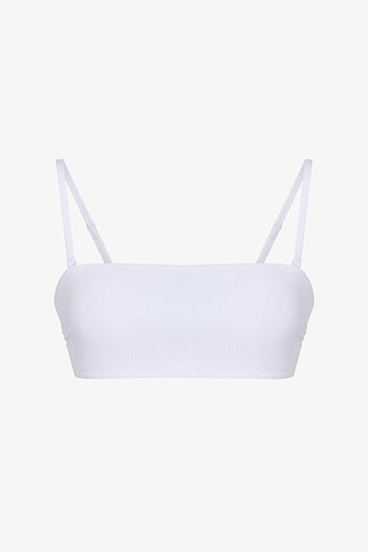 Beyaz Ava Straplez Bikini Üstü