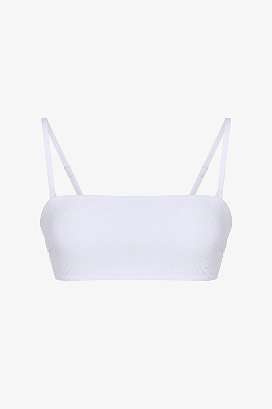 Beyaz Ava Straplez Bikini Üstü