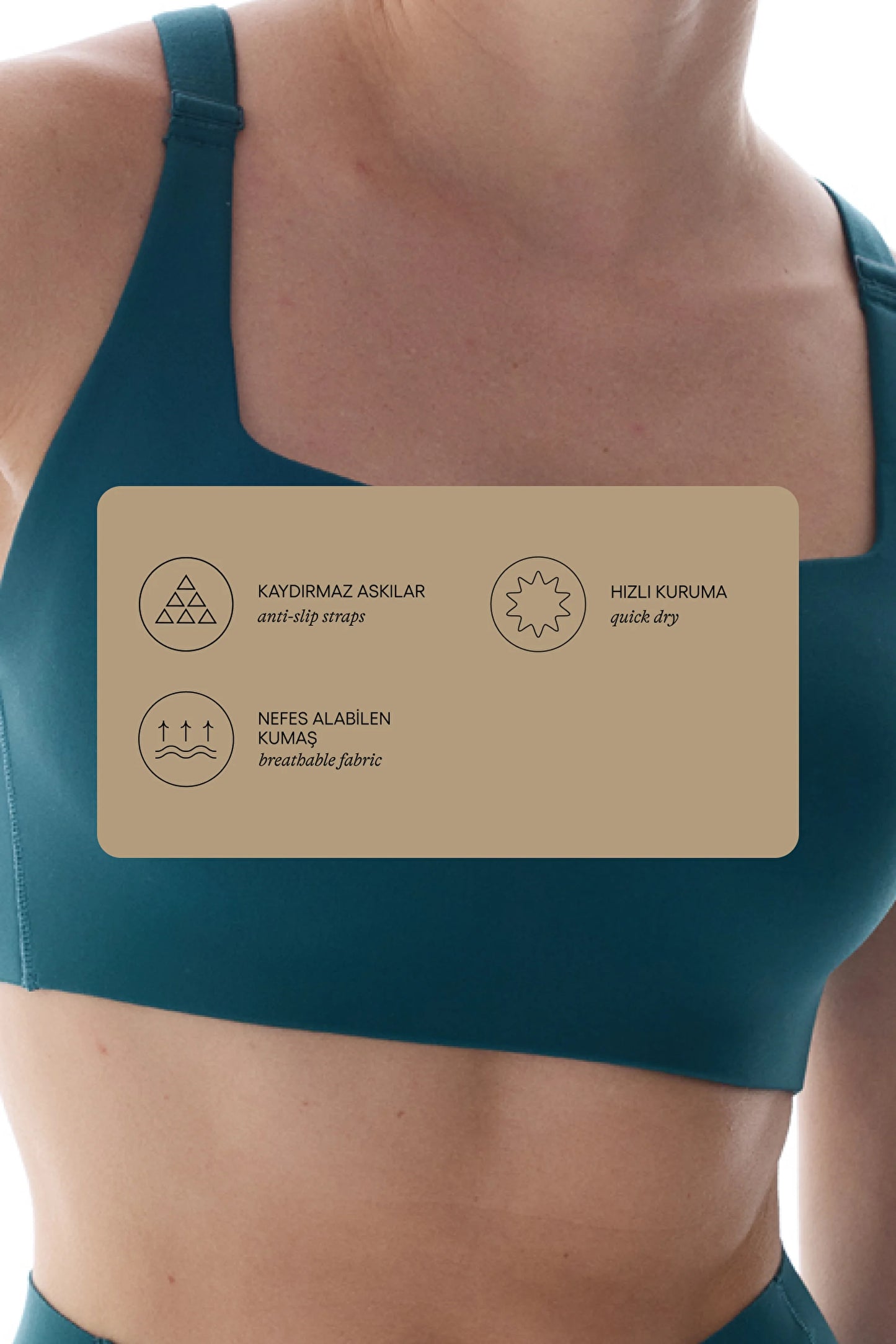 Petrol Yeşili Stretch360 Orta Destek Çapraz Sırt Detaylı Kaydırmaz Askılı Cross Back Spor Sütyeni