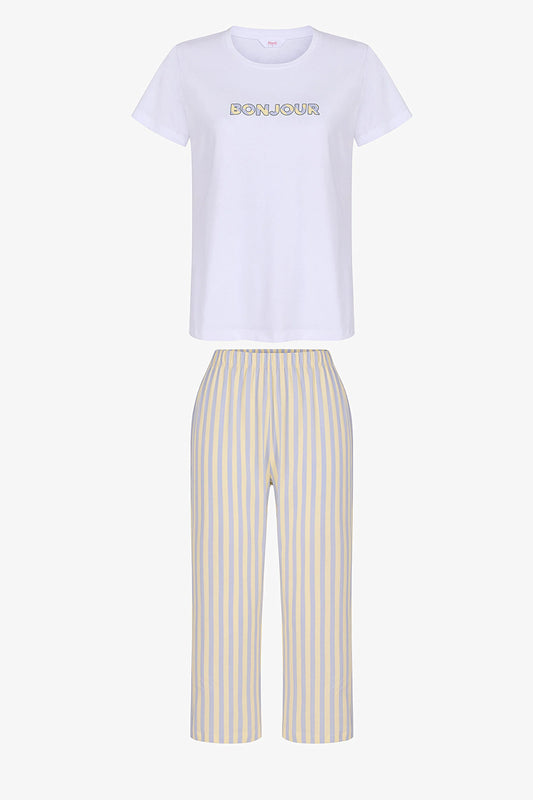 Renkli Ent Bonjour Pamuklu Kapri Pijama Takımı