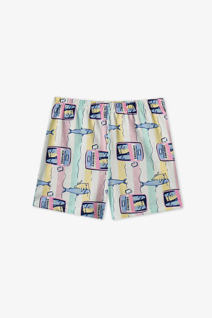 Pastel Sarı Kız Çocuk Sardines Cat Pamuklu 2'li Pijama Takımı