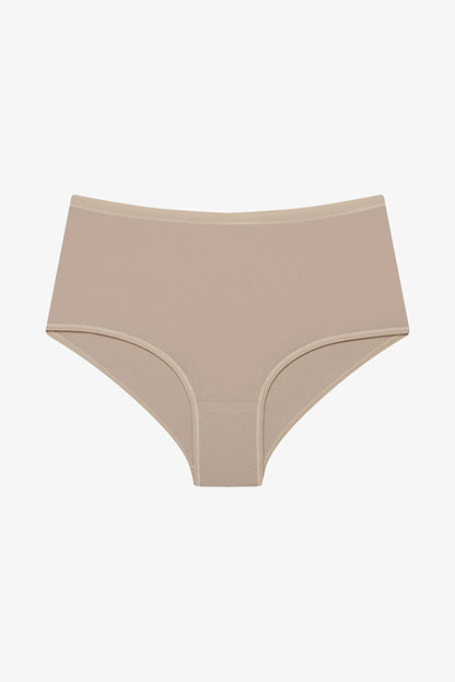 Bej Pamuklu Yüksek Bel 3'lü Slip Külot