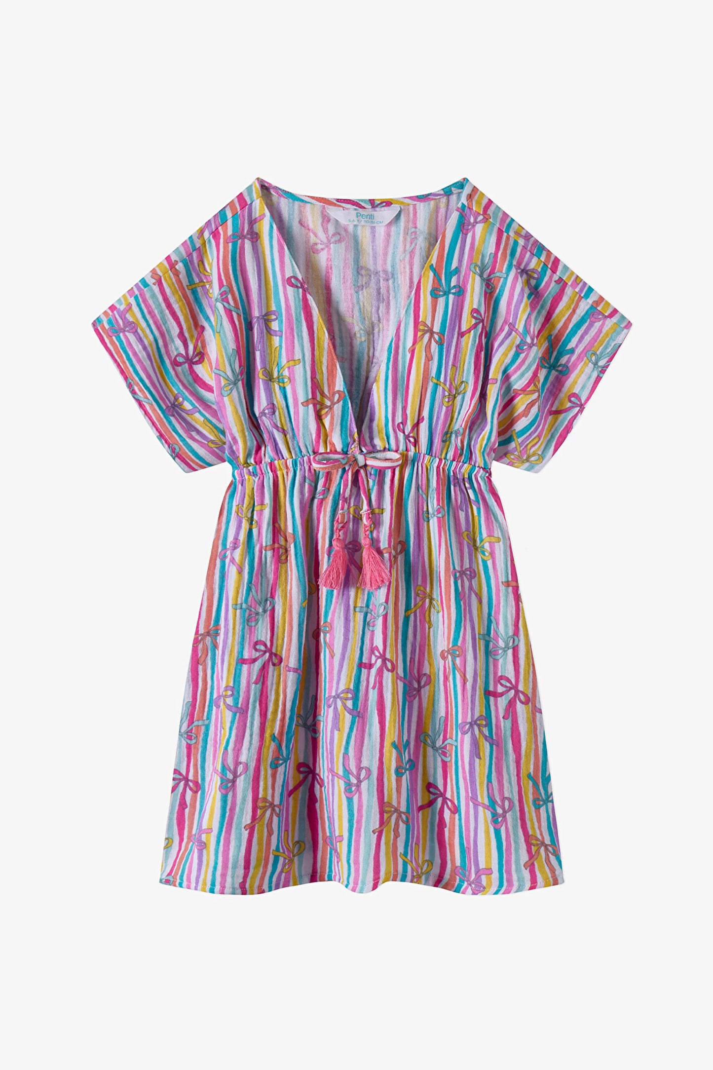 Renkli Kız Çocuk Ribbon Trim Kaftan