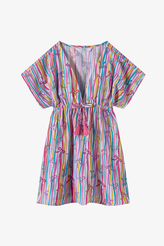 Renkli Kız Çocuk Ribbon Trim Kaftan