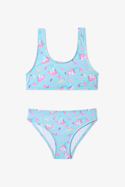 Renkli Kız Çocuk Unimermaid Halter Bikini Takımı