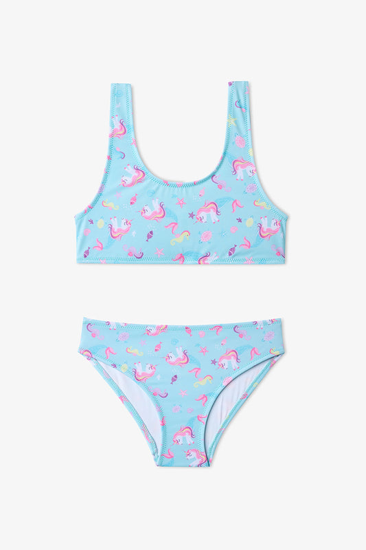 Renkli Kız Çocuk Unimermaid Halter Bikini Takımı