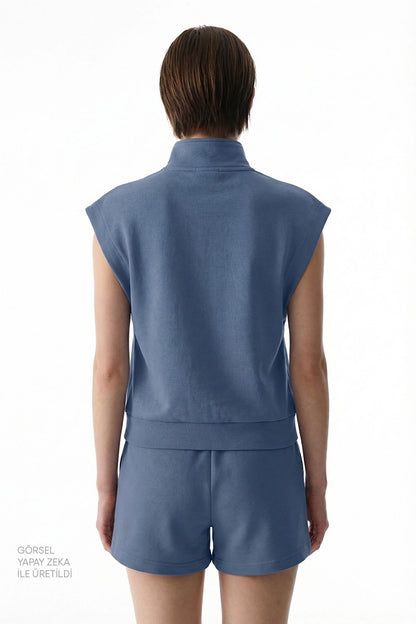 Koyu Mavi Nura Half Zip Sweatshirt