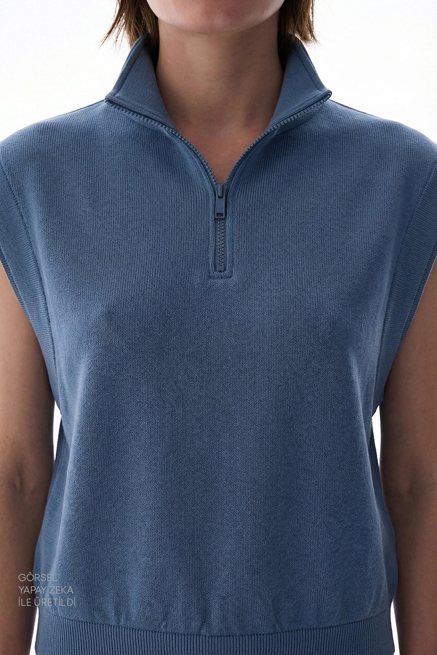 Koyu Mavi Nura Half Zip Sweatshirt