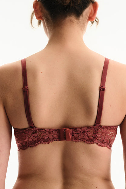 Bordo Pop Up Destekli Lace Dantel Sütyen