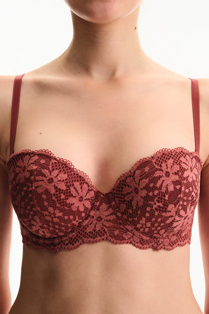 Bordo Pop Up Destekli Lace Dantel Sütyen