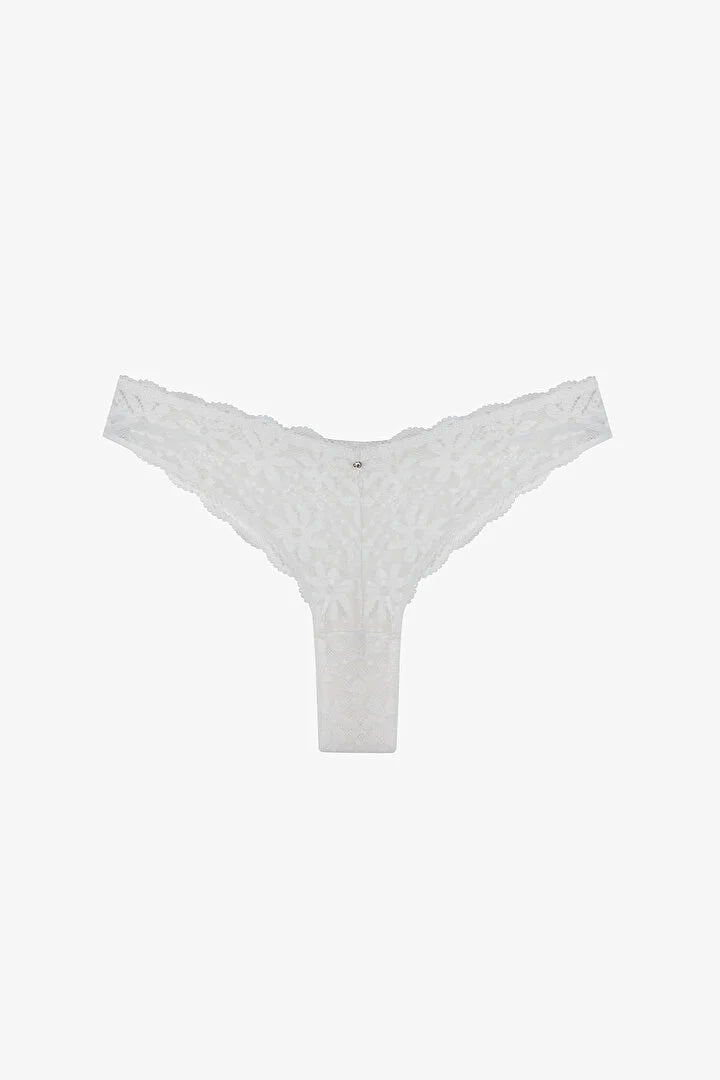 Kırık Beyaz Lace Dantel V Model Brazilian Külot