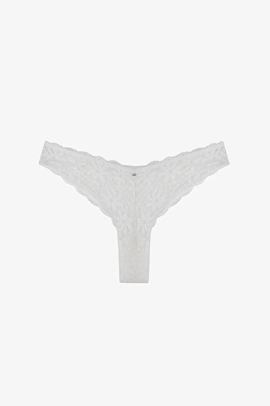 Kırık Beyaz Lace Dantel V Model Brazilian Külot