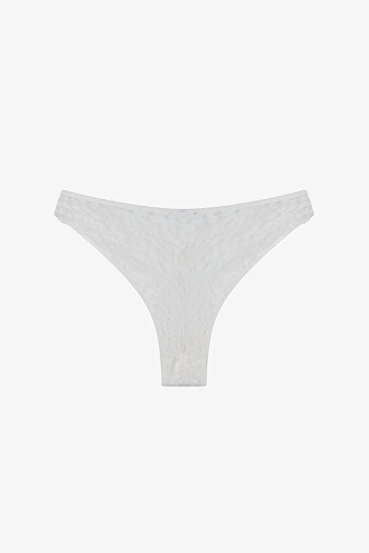 Kırık Beyaz Lace Dantel V Model Brazilian Külot
