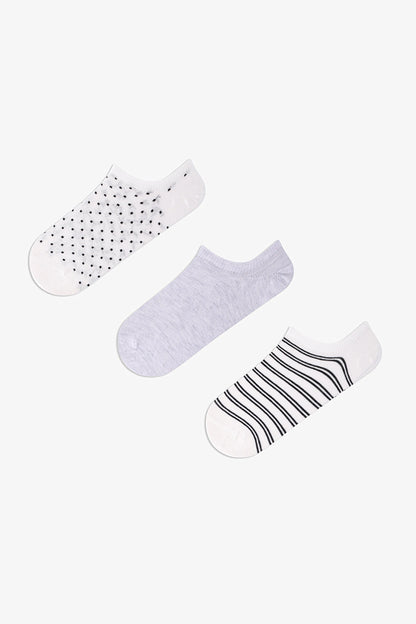 3 Çift Burun Dikişsiz Puantiye Ve Çizgi Desenli Sneaker Çorap