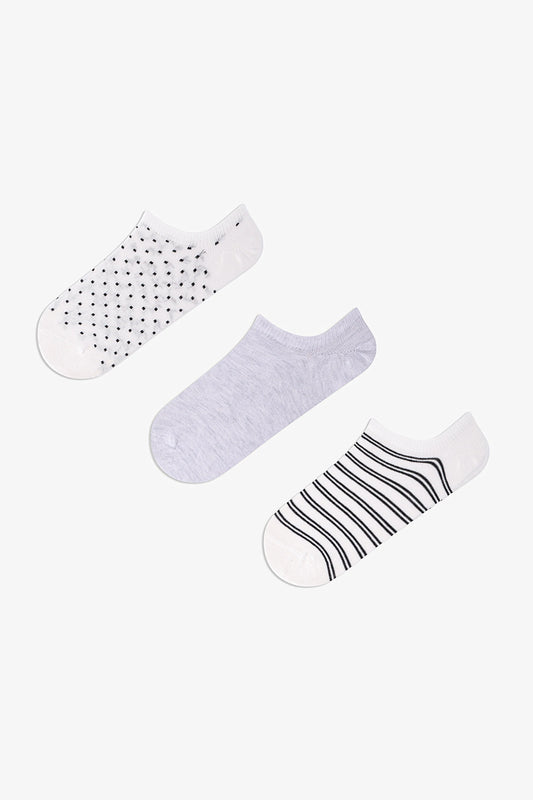 3 Çift Burun Dikişsiz Puantiye Ve Çizgi Desenli Sneaker Çorap