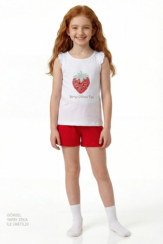 Kırmızı Kız Çocuk Berrylicious Pamuklu 2'li Pijama Takımı