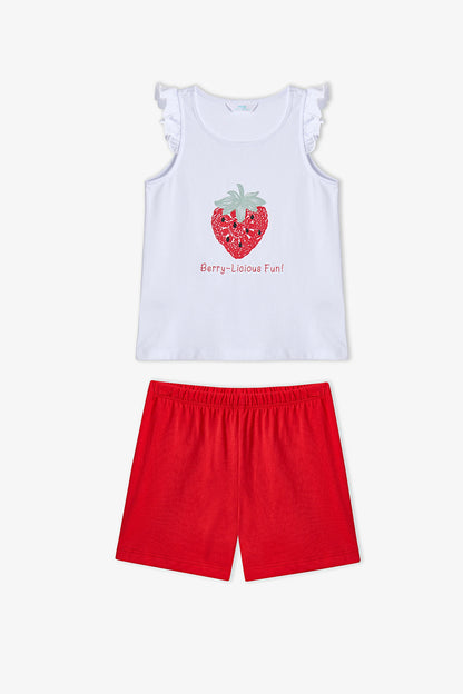 Kırmızı Kız Çocuk Berrylicious Pamuklu 2'li Pijama Takımı