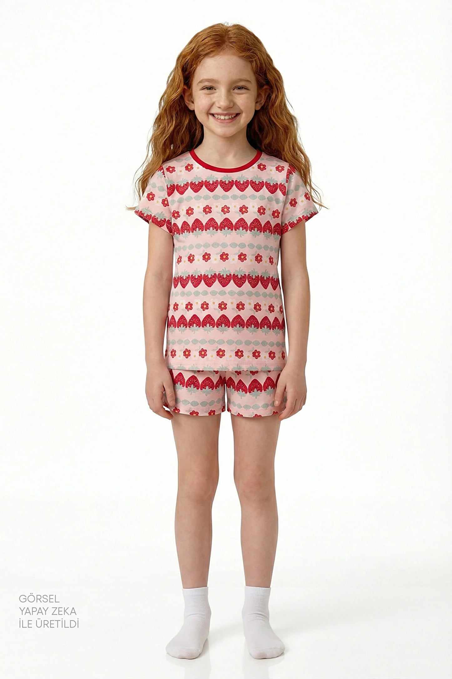 Kırmızı Kız Çocuk Berrylicious Pamuklu 2'li Pijama Takımı