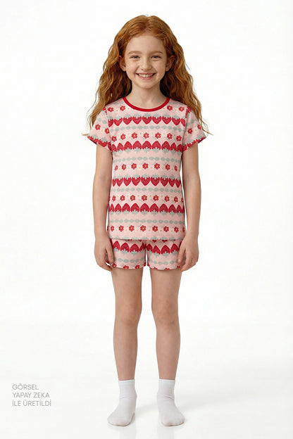Kırmızı Kız Çocuk Berrylicious Pamuklu 2'li Pijama Takımı