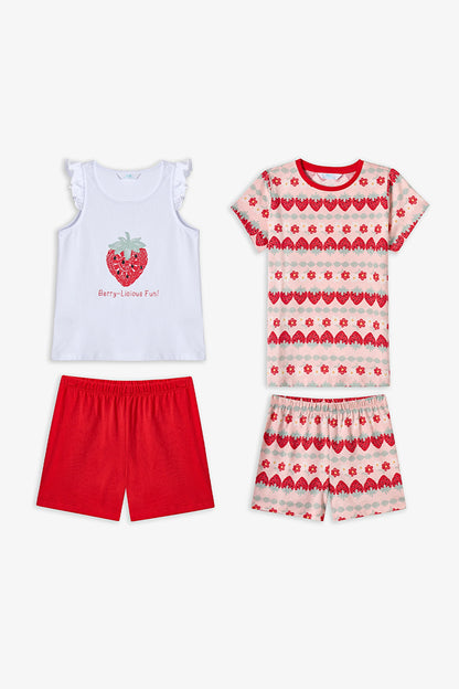 Kırmızı Kız Çocuk Berrylicious Pamuklu 2'li Pijama Takımı