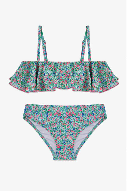 Renkli Kız Çocuk Ditsy Bandeau Bikini Takımı