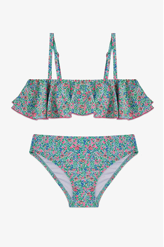 Renkli Kız Çocuk Ditsy Bandeau Bikini Takımı
