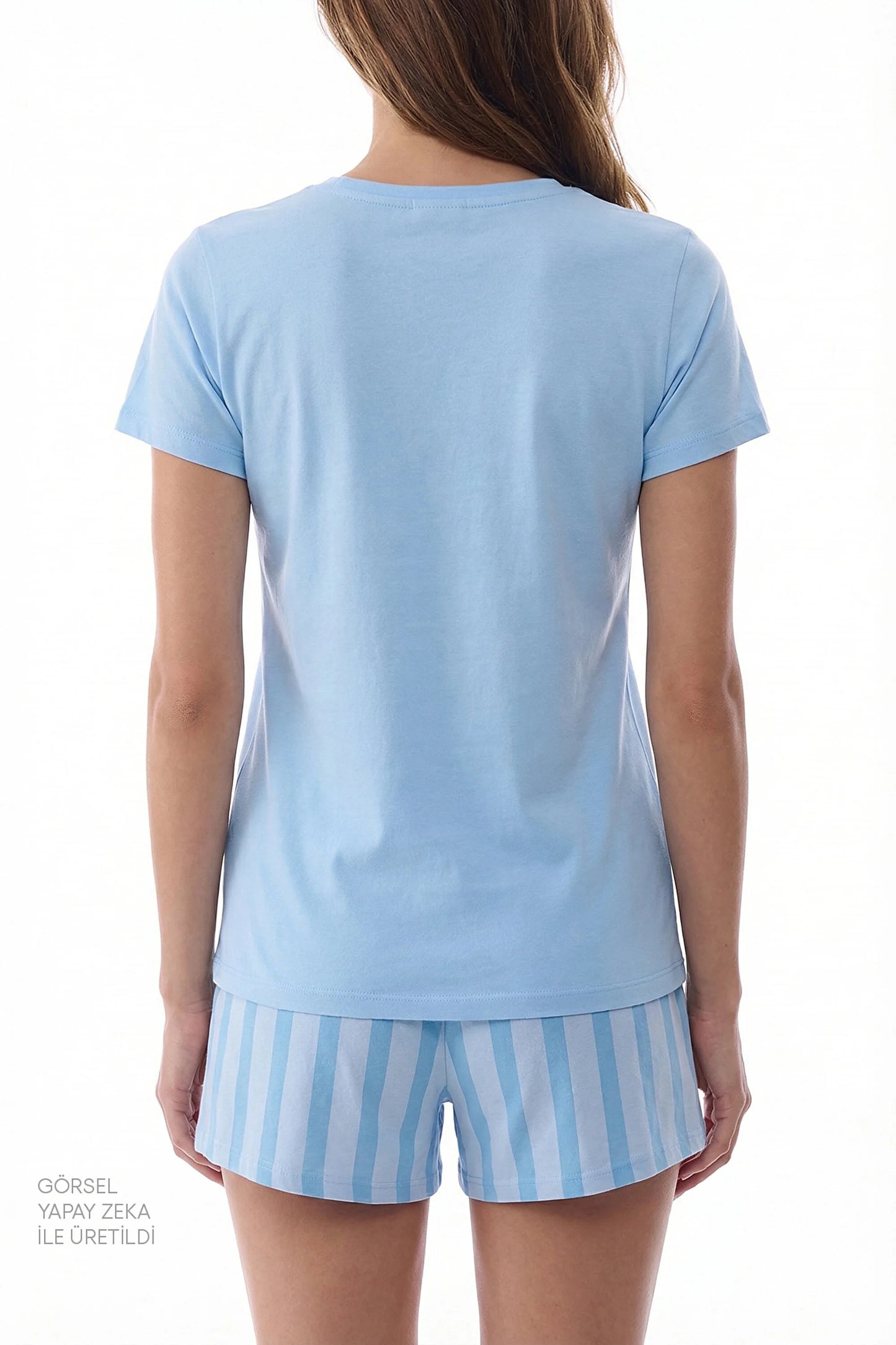 Açık Mavi Happy Day Pamuklu Şortlu Pijama Takımı
