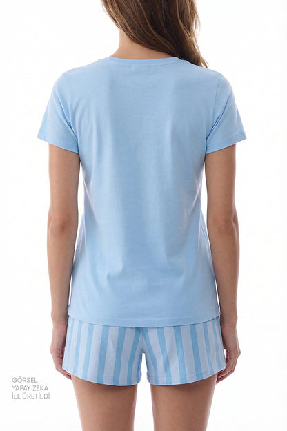 Açık Mavi Happy Day Pamuklu Şortlu Pijama Takımı