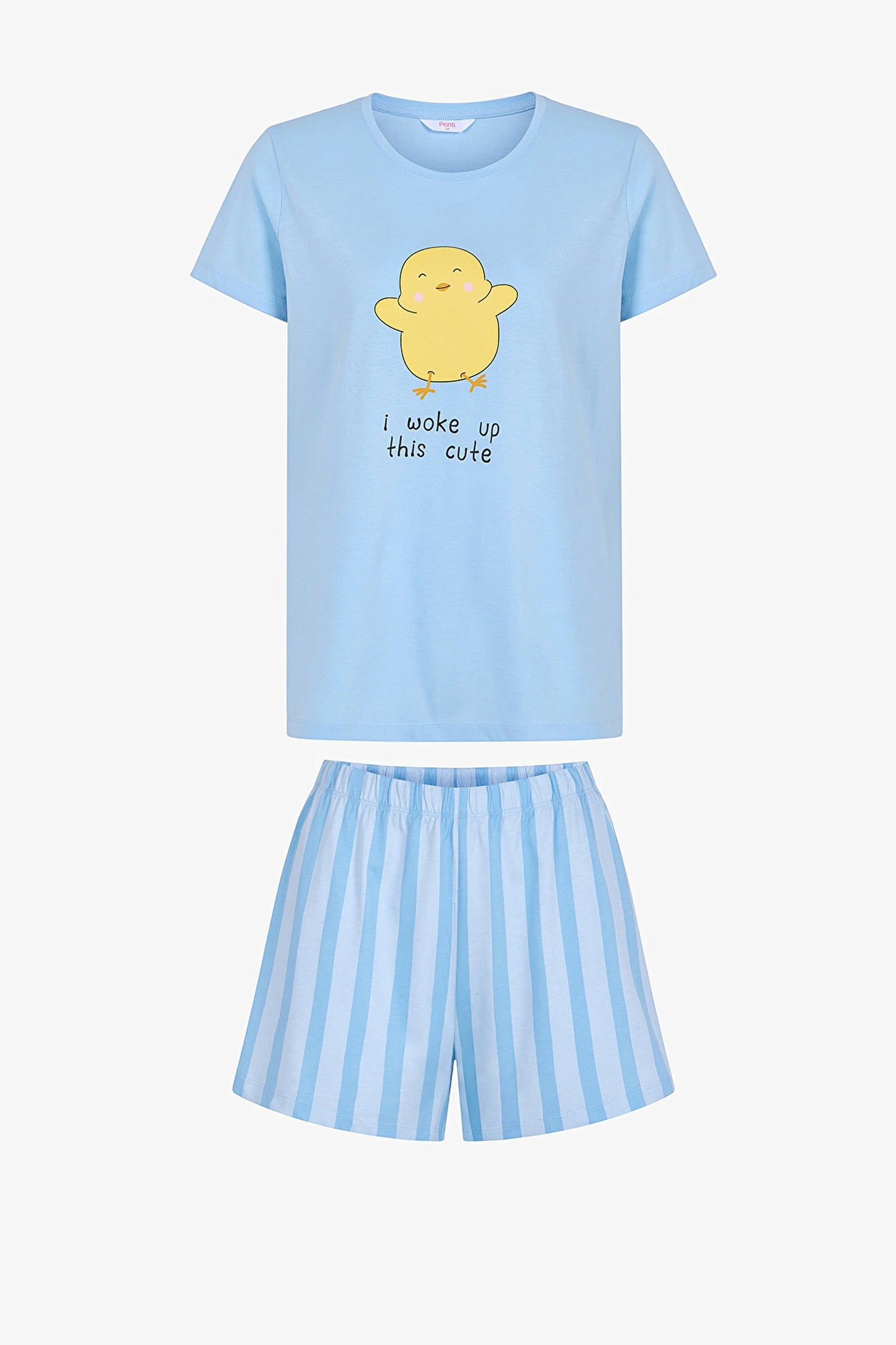 Açık Mavi Happy Day Pamuklu Şortlu Pijama Takımı