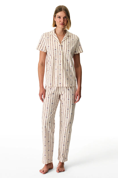Renkli Floral Bliss Pamuklu Gömlek Pantolon Pijama Takımı